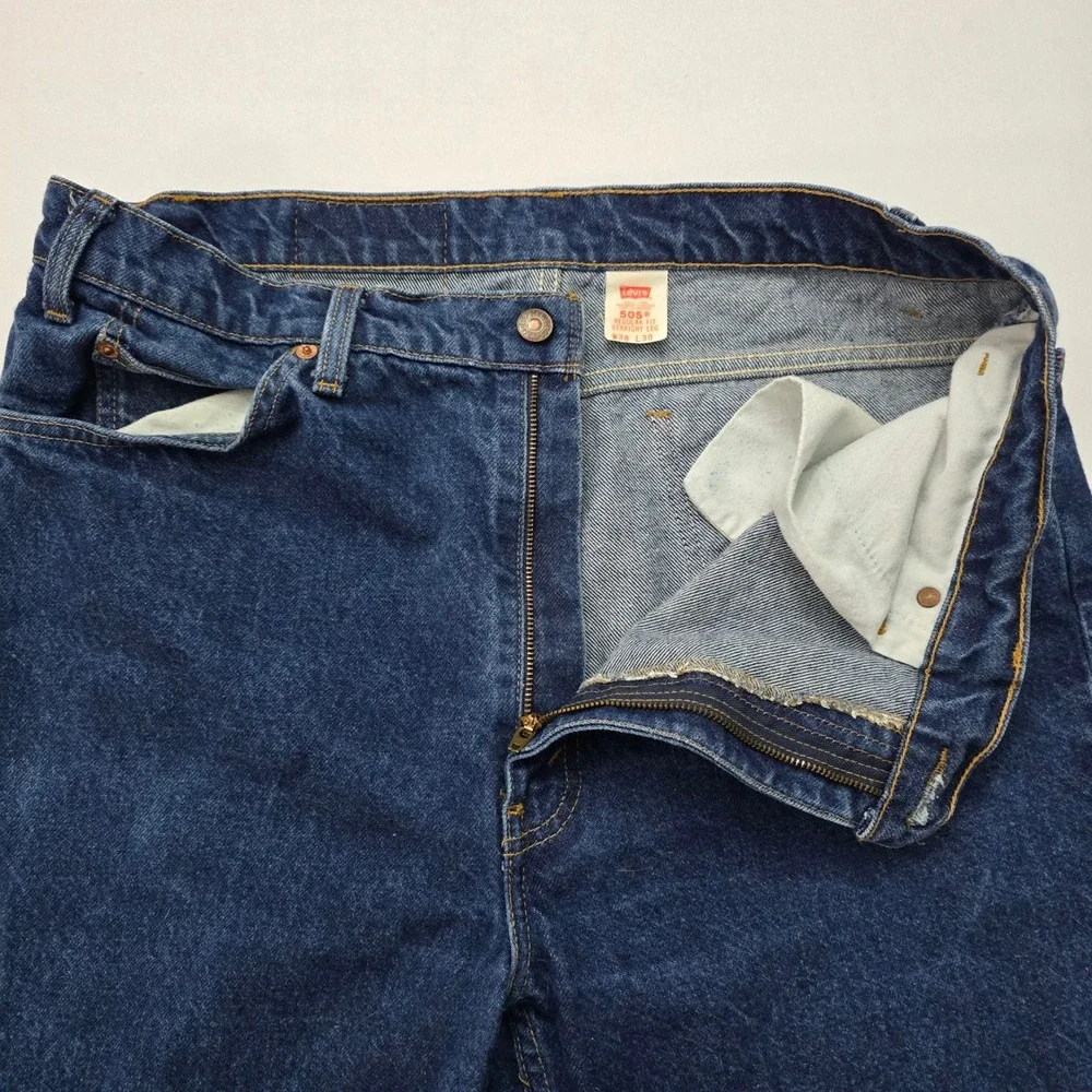 Levis 505 Mens Orange‎ Tab Regular Fit Straight Leg Dark Wash Jeans W38 L30